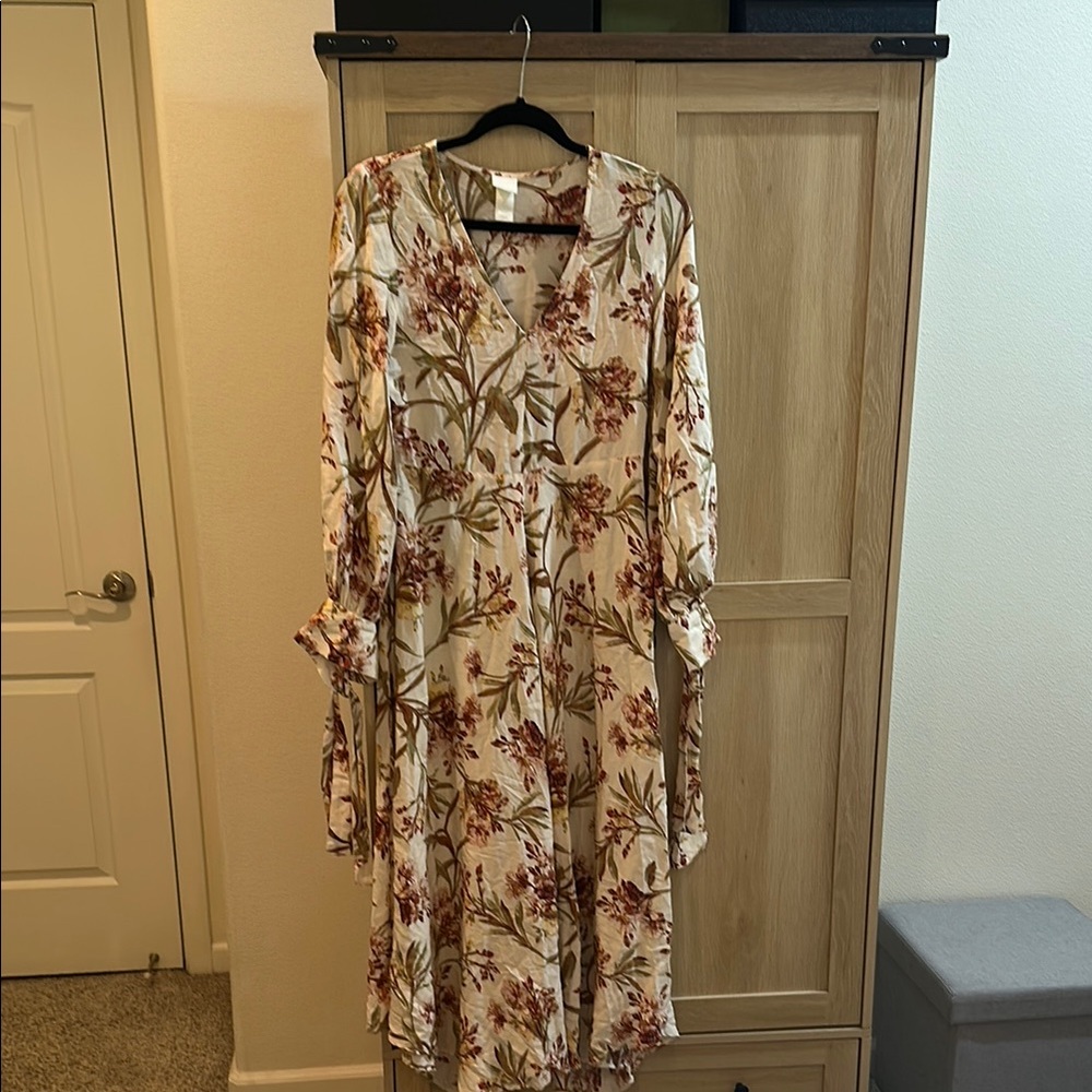 Floral Ivory Midi Dress with Rust Floral Print